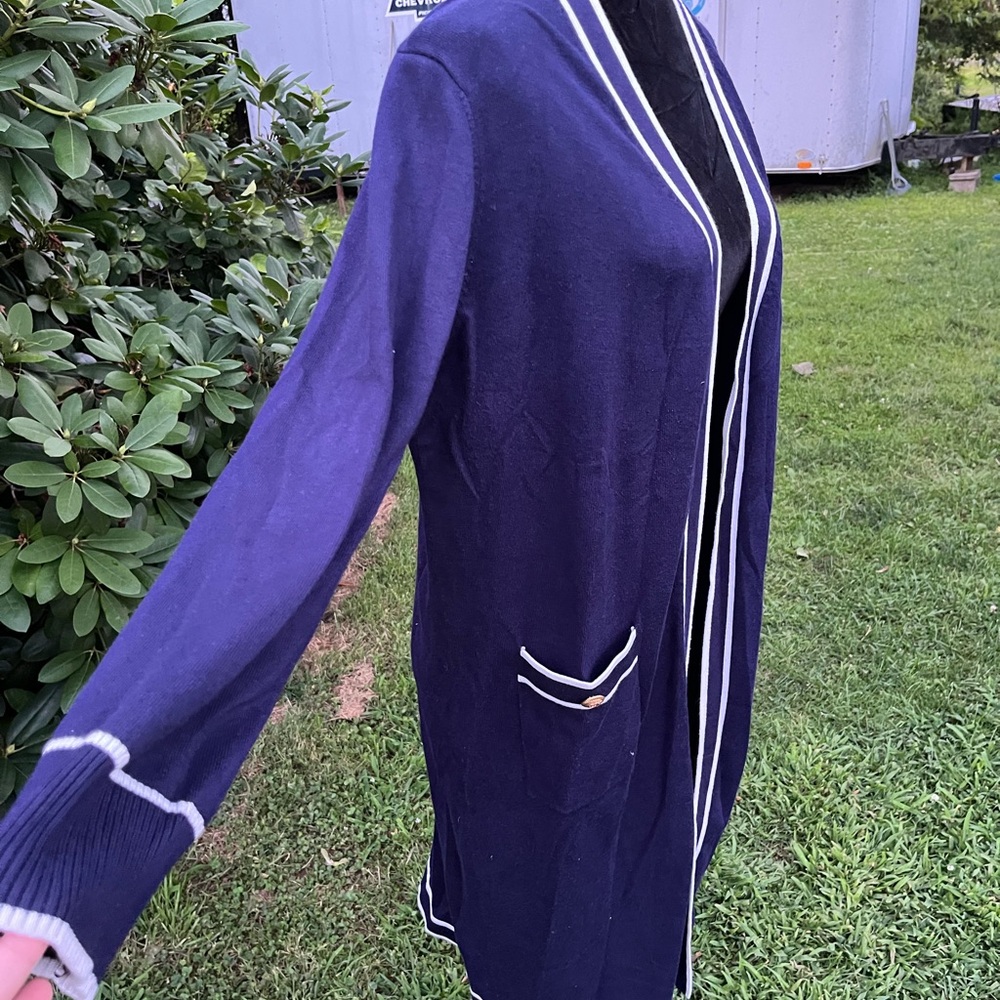 Vila Milano Blue Cardigan with White Accents - Picture 2 of 5